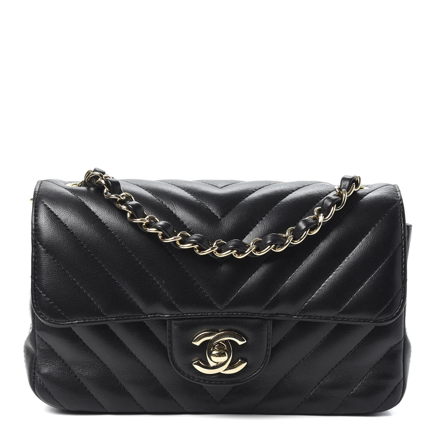 Chanel Lambskin Chevron Quilted Mini Rectangular Flap Black 1 of 10