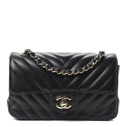 Chanel Lambskin Chevron Quilted Mini Rectangular Flap Black 1 of 10