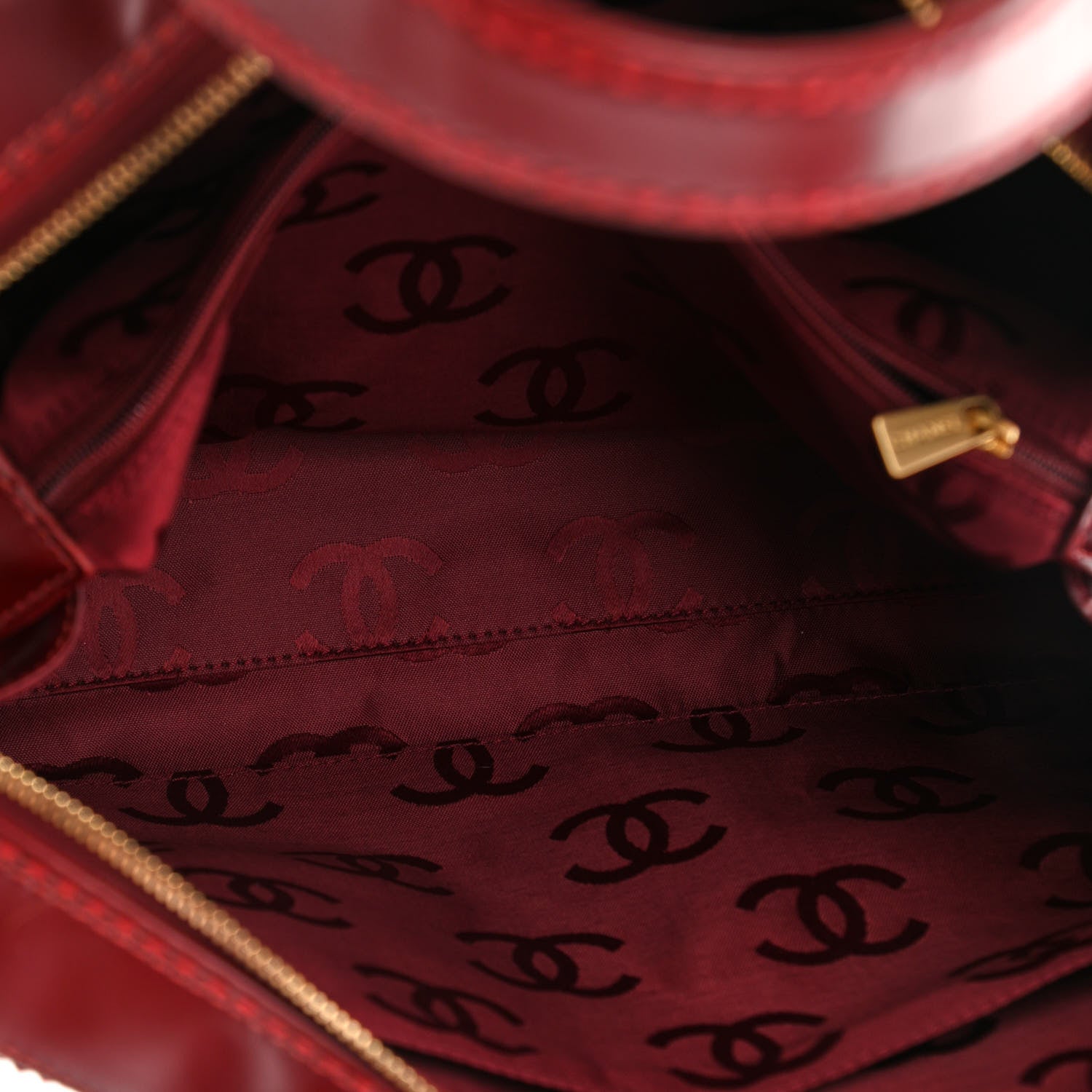 Chanel Calfskin Stitch Surpique Bowler Red 6 of 15