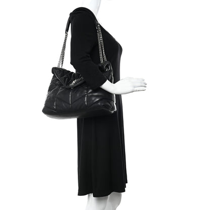 Saint Laurent Lambskin Quilted Medium Loulou Puffer Monogram Chain Satchel Black 2 of 15