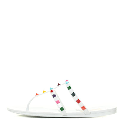 Valentino Garavani PVC Jelly Rockstud Caged Thong Sandals 39 White Multicolor 1 of 8