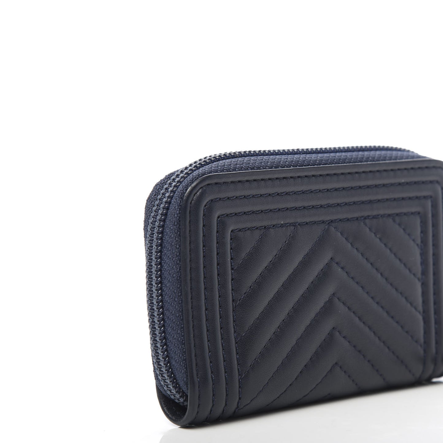 Calfskin Chevron Zip Around Boy Coin Purse Wallet Dark Navy