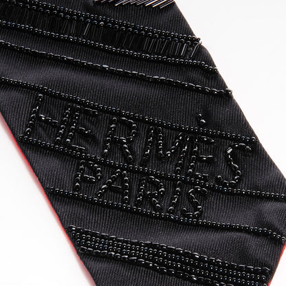 Hermes Silk Beaded Precieux Art Deco Ribbon Twilly Black 3 of 6