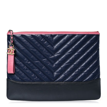 Chanel Aged Calfskin Chevron Quilted Medium Gabrielle Cosmetic Case Pink Navy Black 1 of 10