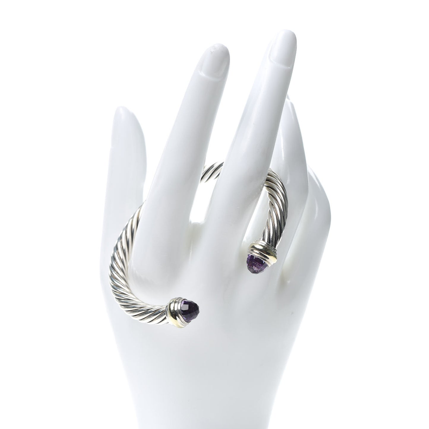 Sterling Silver 14K Yellow Gold Amethyst 7mm Cable Classics Bracelet