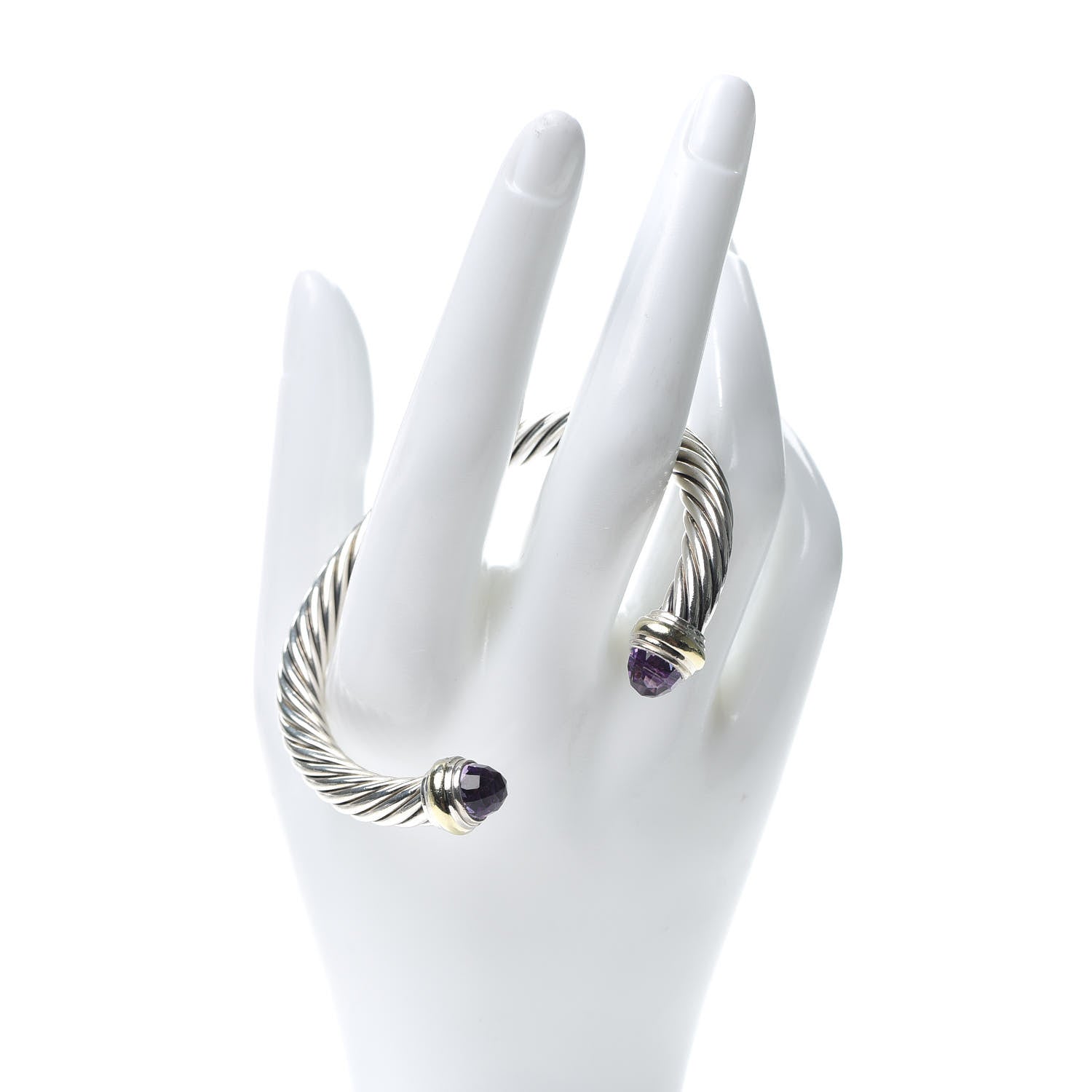 David Yurman Sterling Silver 14K Yellow Gold Amethyst 7mm Cable Classics Bracelet 2 of 5