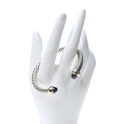 David Yurman Sterling Silver 14K Yellow Gold Amethyst 7mm Cable Classics Bracelet 2 of 5