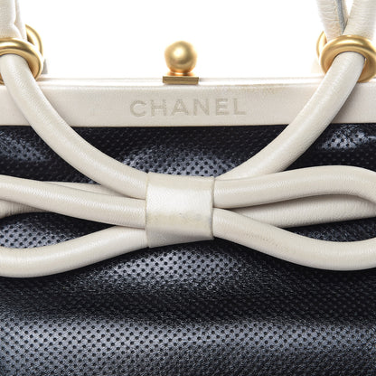 Chanel Perforated Lambskin Kiss Lock Black White 10 of 22