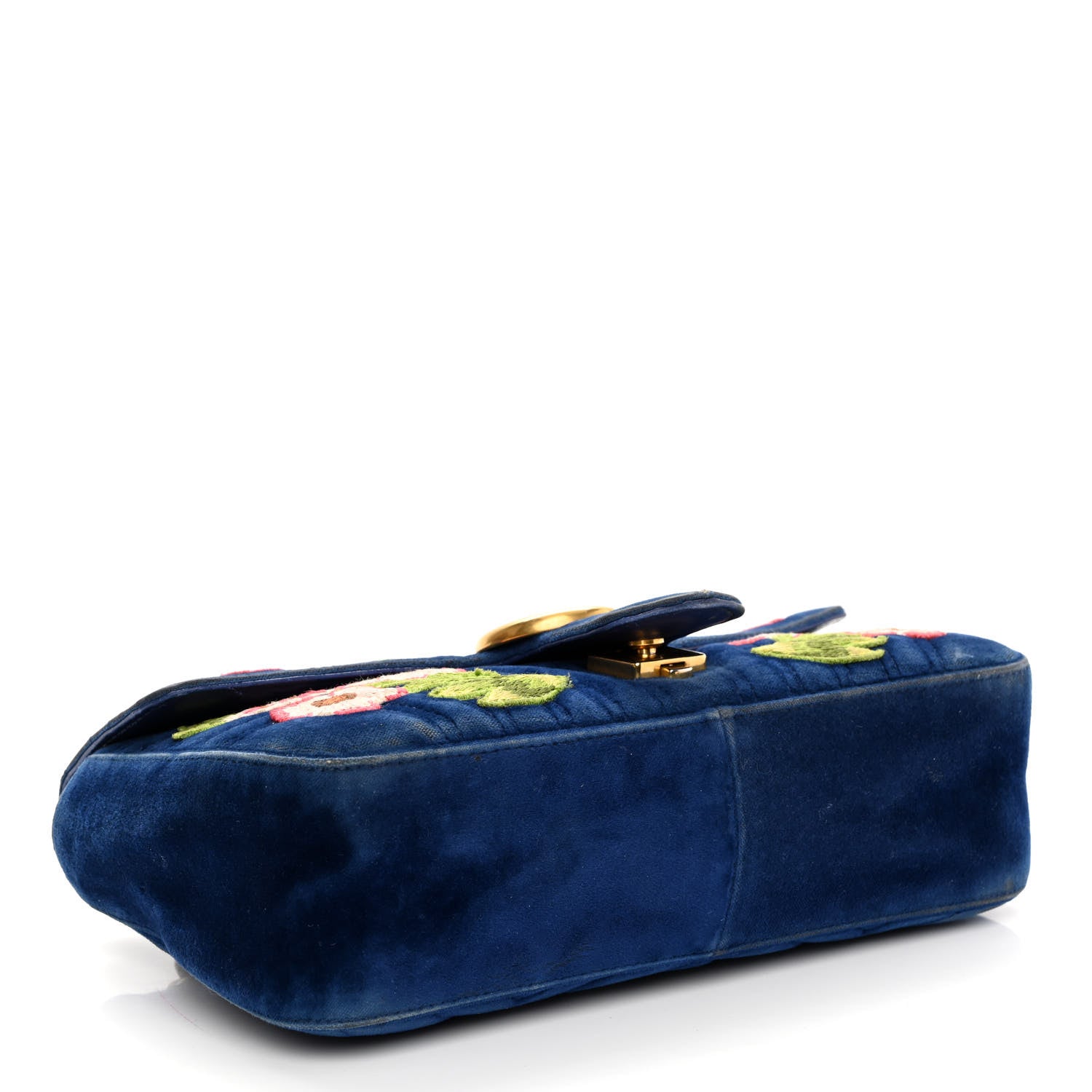 Gucci Velvet Matelasse Deer Embroidered Small GG Marmont Shoulder Bag Cobalt 4 of 12