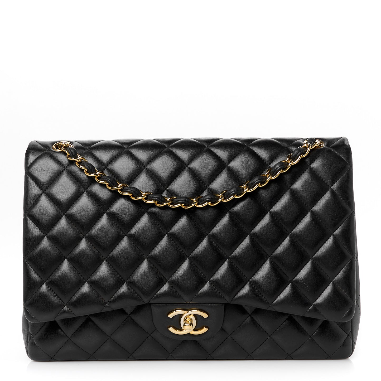 Lambskin Quilted Maxi Double Flap Black