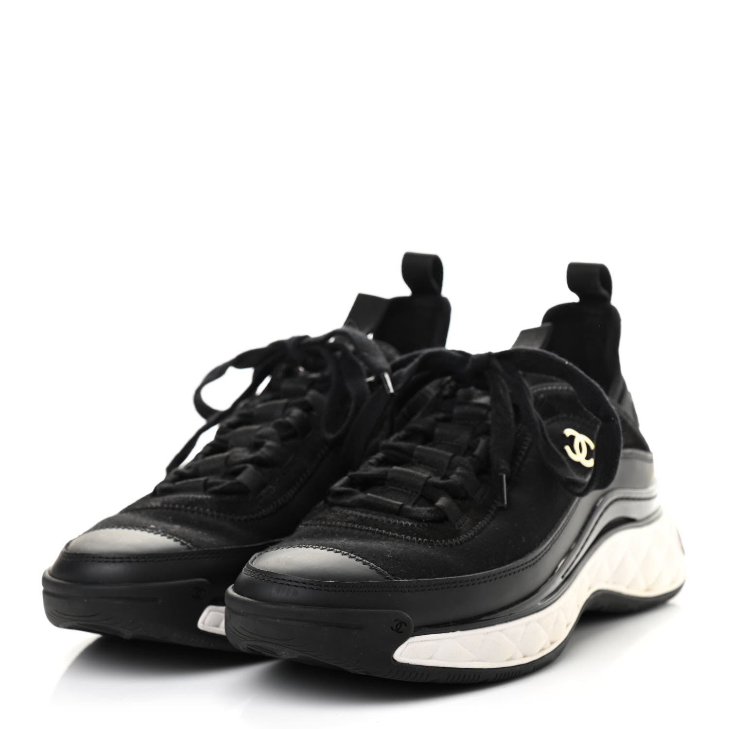 Chanel Velvet Calfskin Mixed Fibers CC Sneakers 37.5 Black 3 of 7