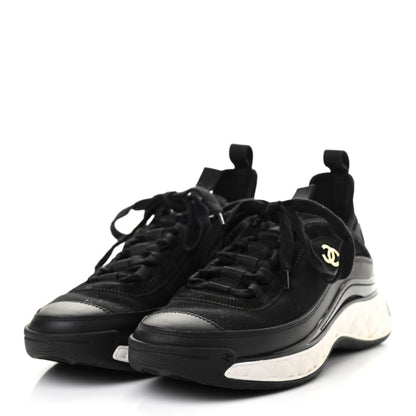 Chanel Velvet Calfskin Mixed Fibers CC Sneakers 37.5 Black 3 of 7