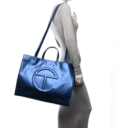 Telfar Metallic Vegan Leather Large Shopping Bag Cobalt 2 of 11