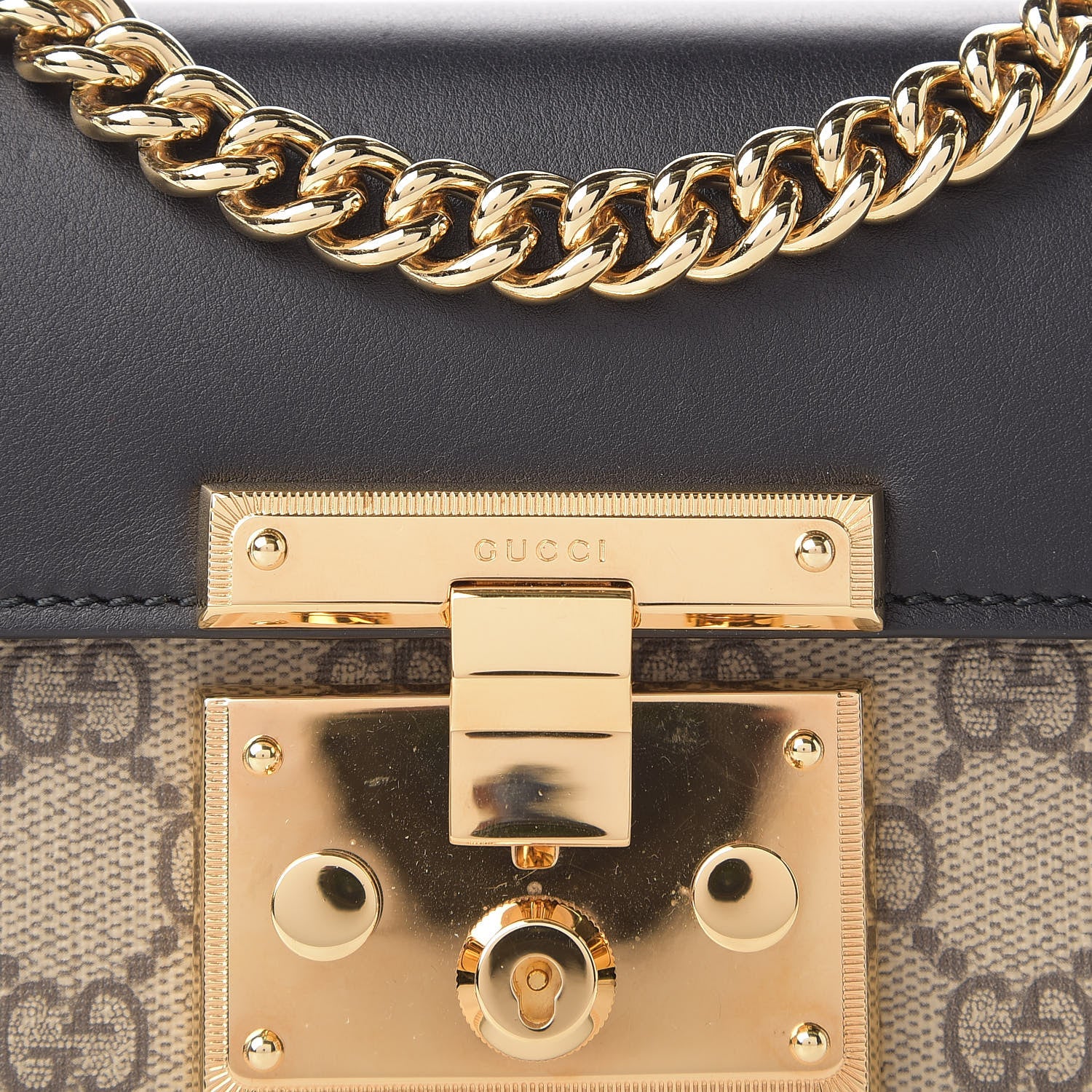 Gucci GG Supreme Monogram Calfskin Small Padlock Shoulder Bag Beige Black Cuir 11 of 12