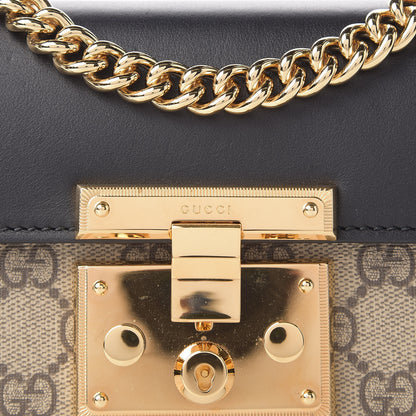 Gucci GG Supreme Monogram Calfskin Small Padlock Shoulder Bag Beige Black Cuir 11 of 12