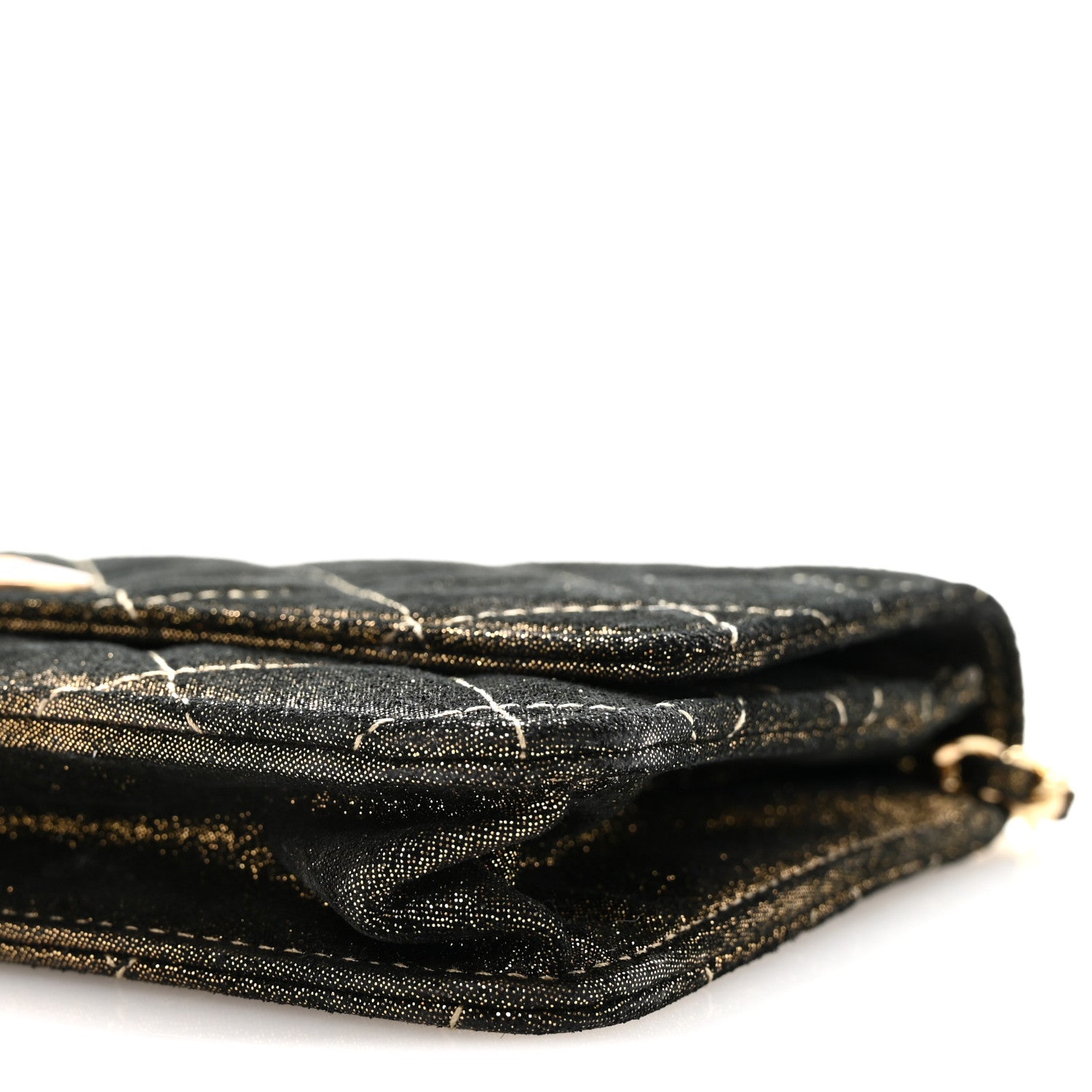 Chanel Iridescent Calfskin Quilted Tartan Button Wallet on Chain WOC Gold 11 of 12