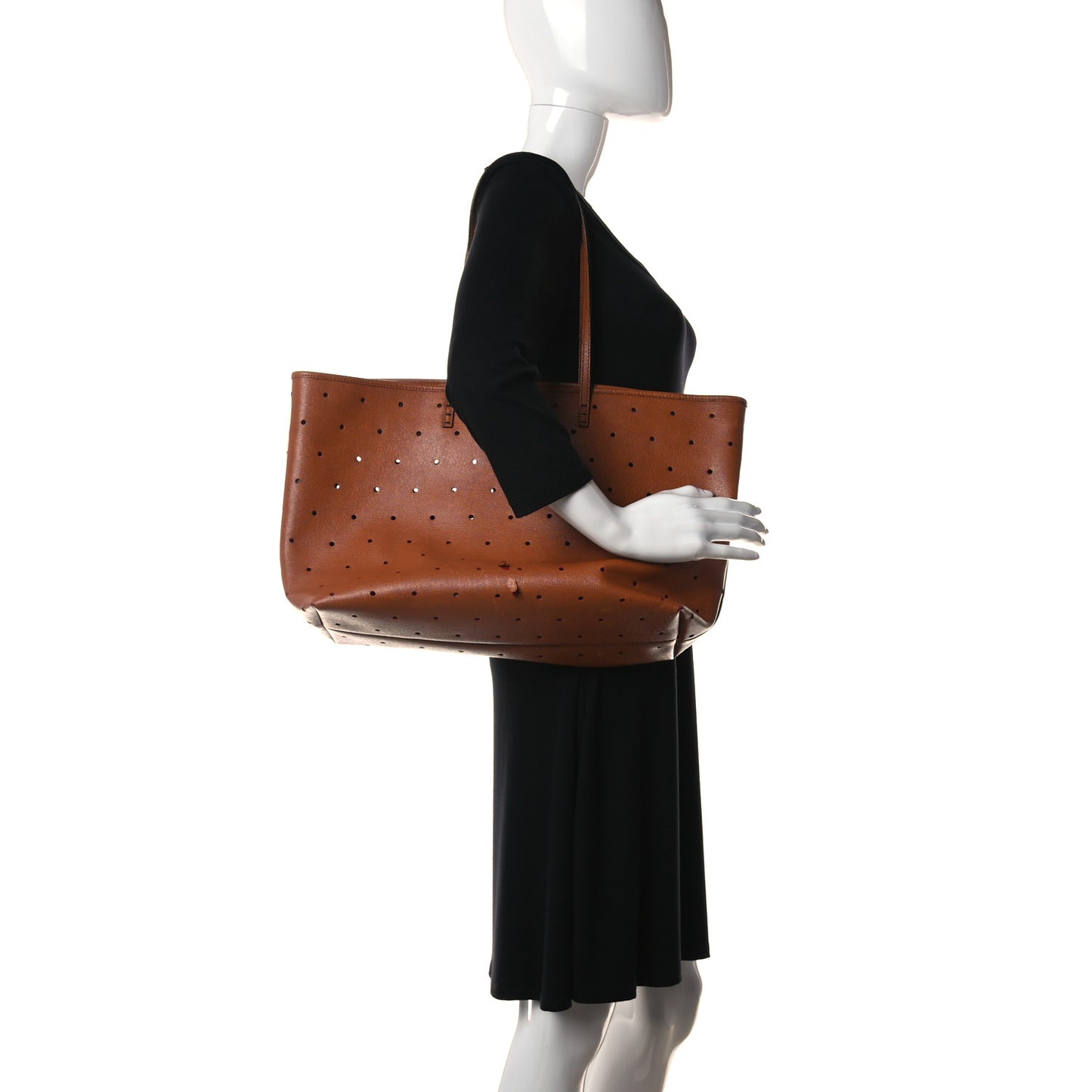 Vitello Zucca Perforated Medium Roll Tote Miel Rosso Tobacco