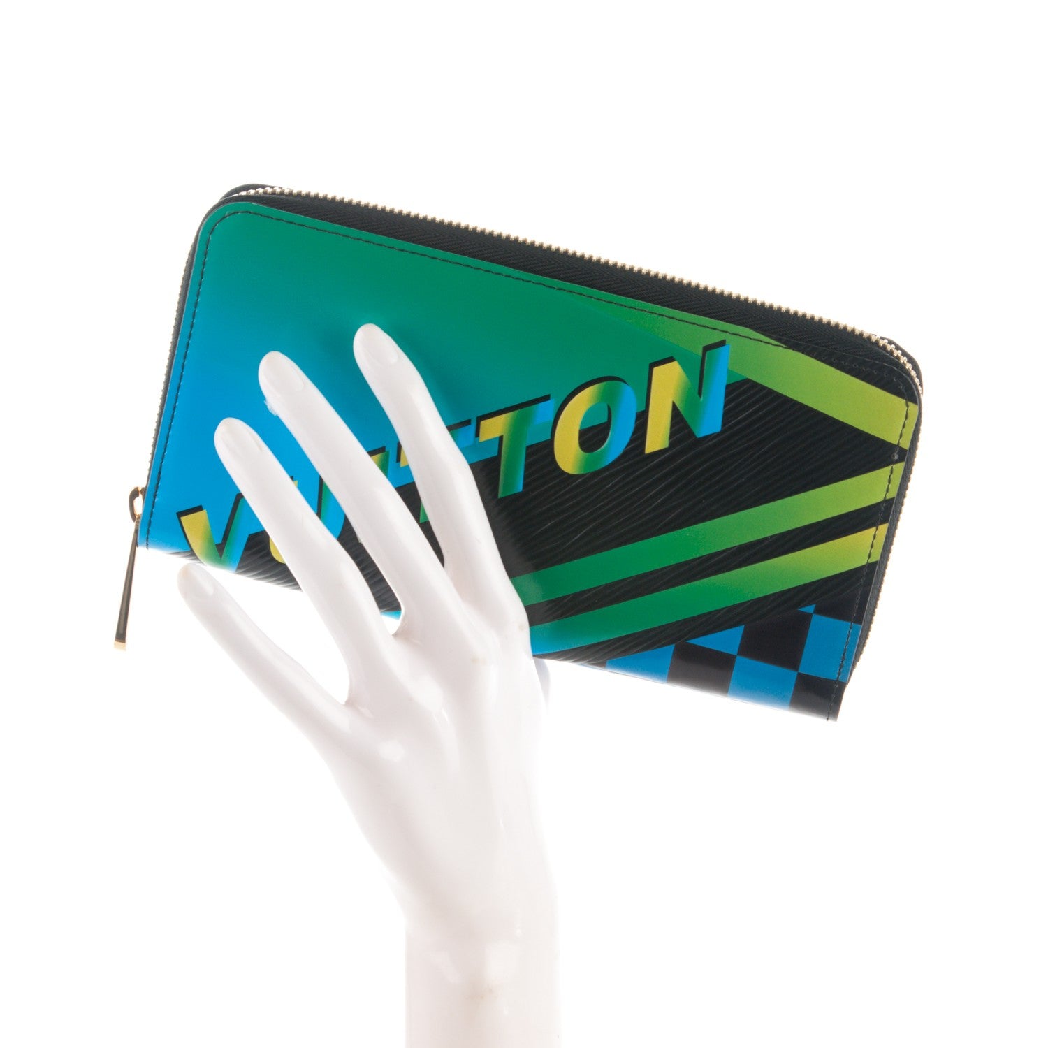 Louis Vuitton Epi Damier Race Zippy Wallet Blue Vert 2 of 7