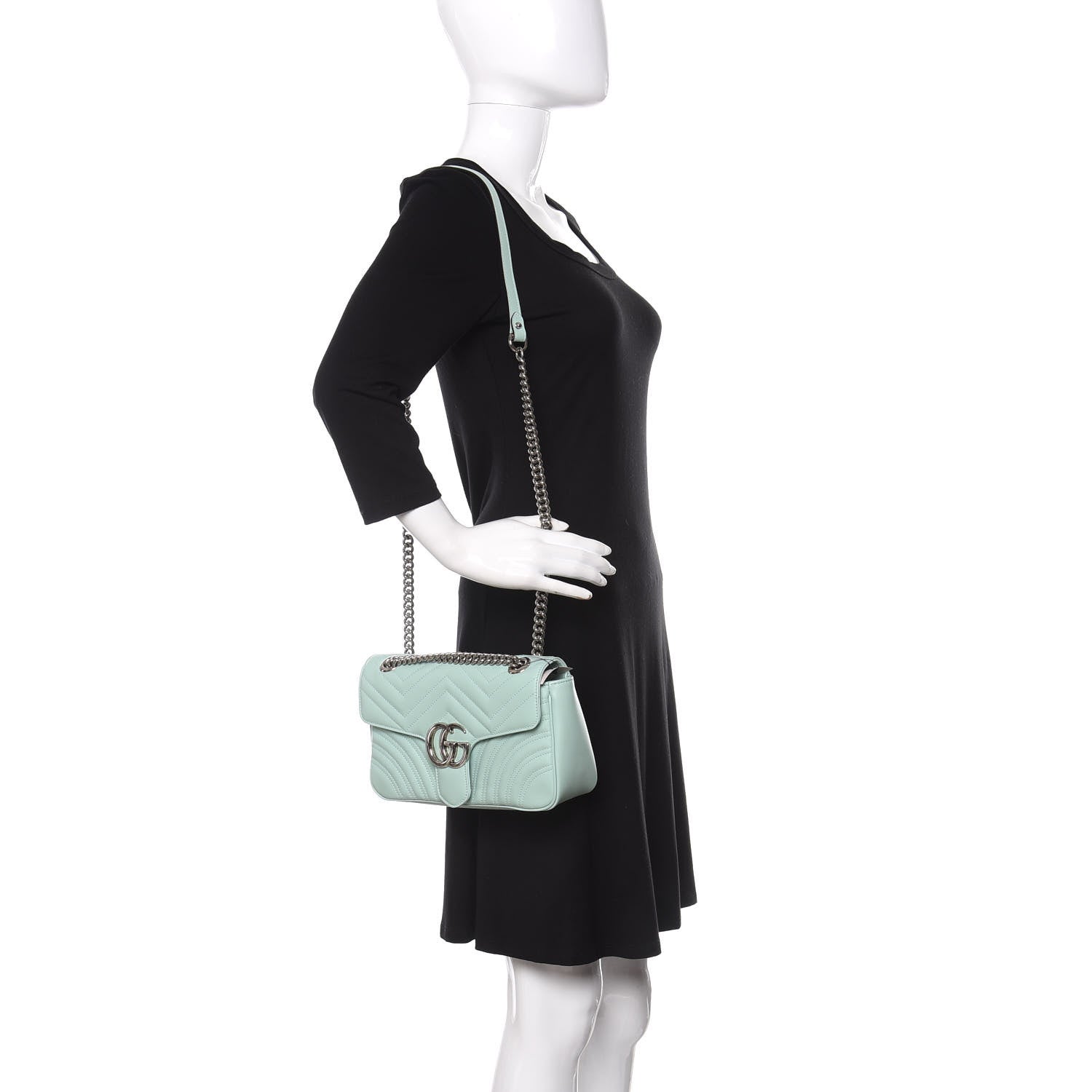 Gucci Calfskin Matelasse Small GG Marmont Shoulder Bag Water Green 2 of 12
