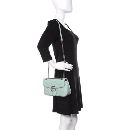 Gucci Calfskin Matelasse Small GG Marmont Shoulder Bag Water Green 2 of 12