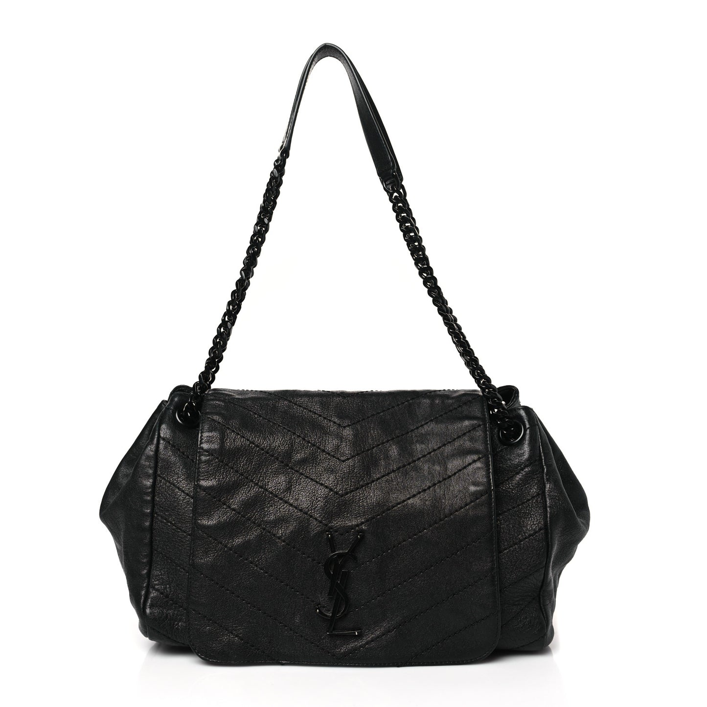 Vintage Lambskin Chevron Monogram Medium Nolita Black