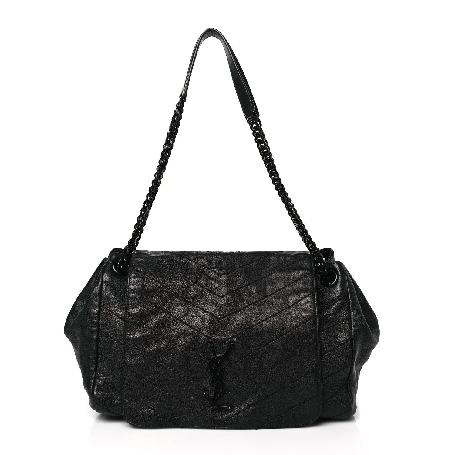 Saint Laurent Vintage Lambskin Chevron Monogram Medium Nolita Black 1 of 9