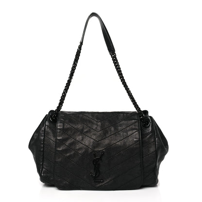 Saint Laurent Vintage Lambskin Chevron Monogram Medium Nolita Black 1 of 9