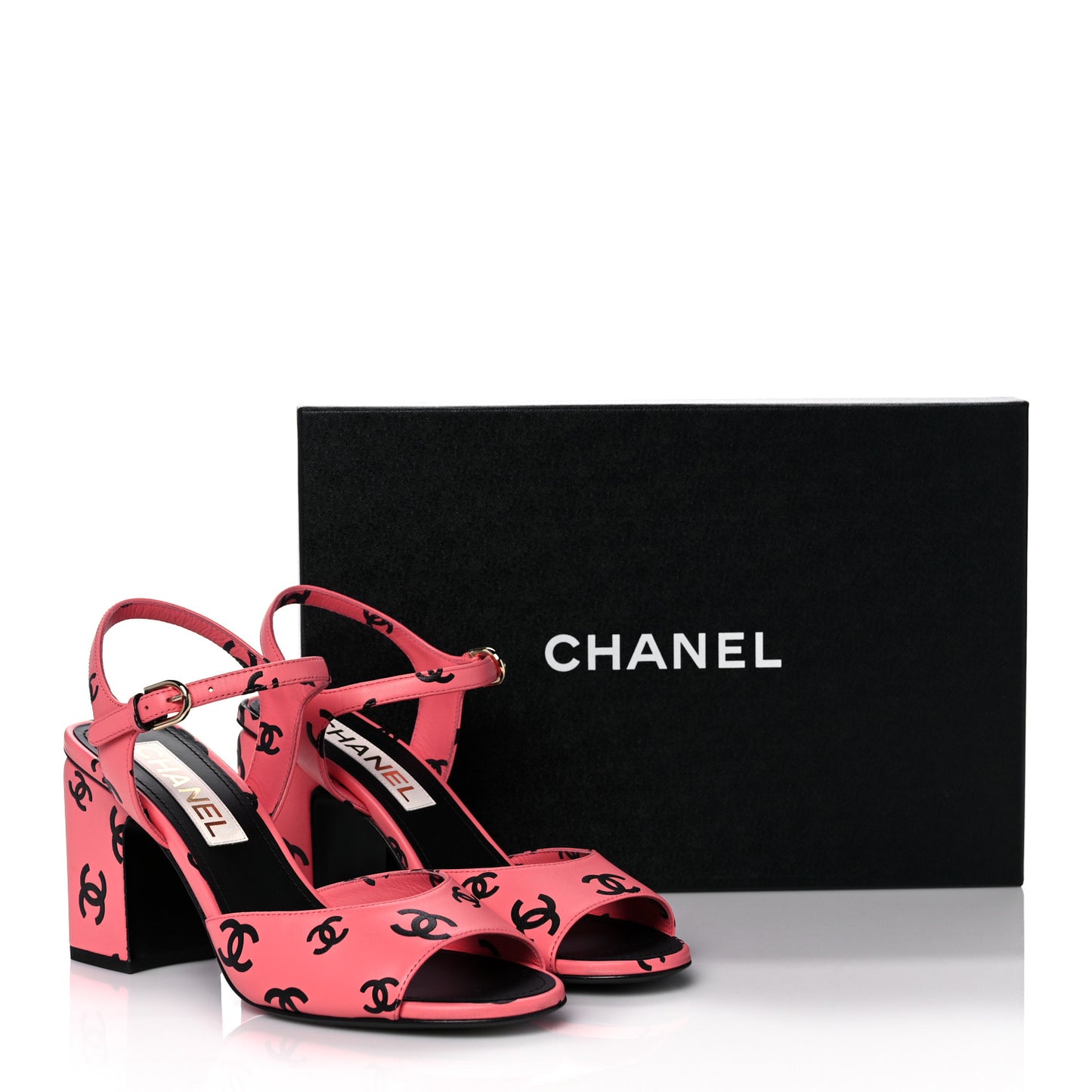 Printed Lambskin CC Sandals 38 Pink Black