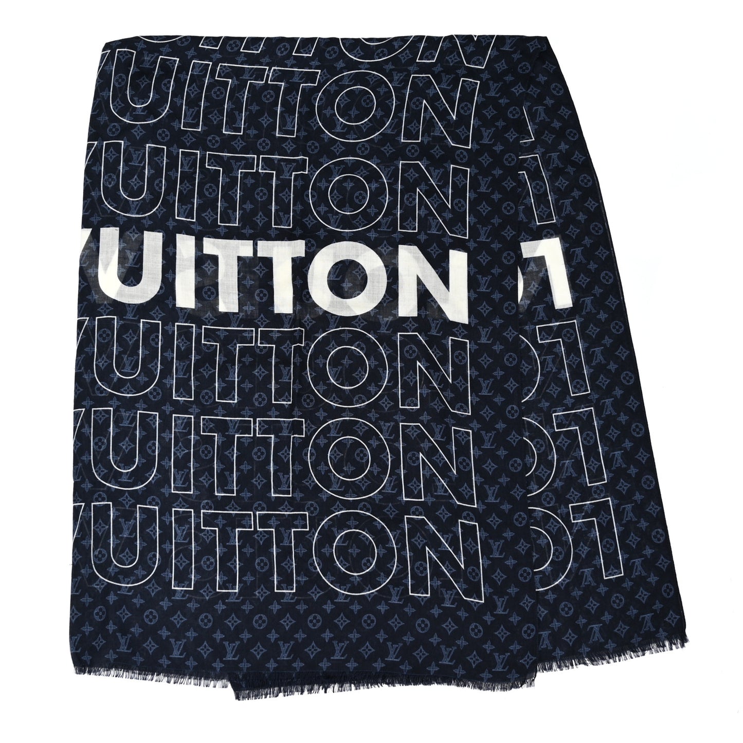 Silk Cashmere LV List City Scarf Navy White