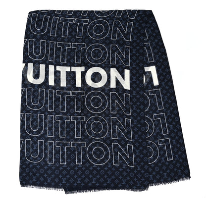 Louis Vuitton Silk Cashmere LV List City Scarf Navy White 1 of 6
