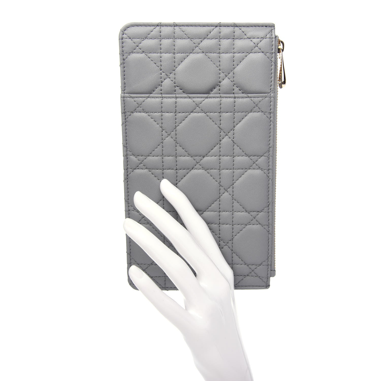 Christian Dior Lambskin Cannage Large Lady Dior Zip Wallet Grey 2 of 8