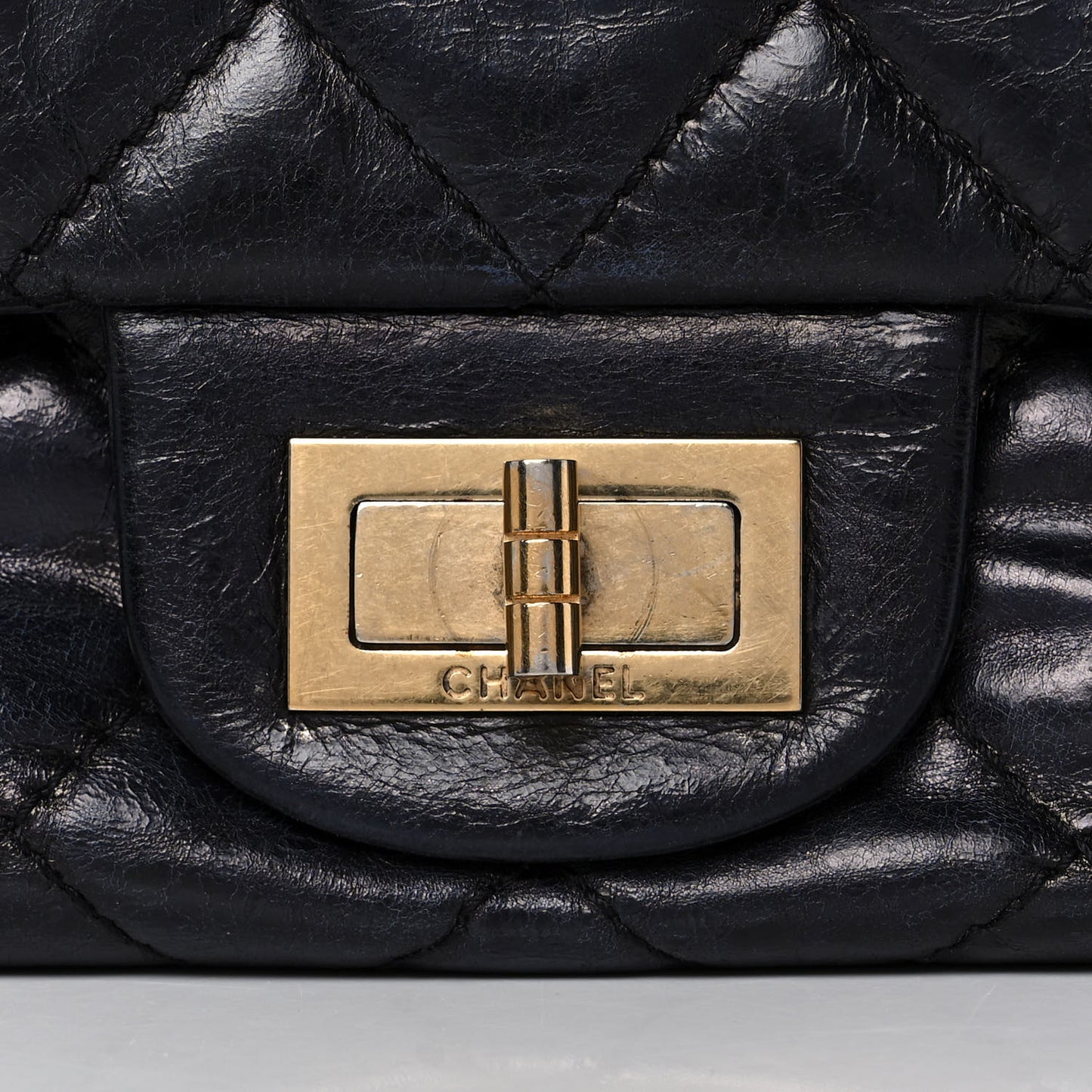 Glazed Aged Calfskin Quilted 2.55 Reissue 227 Flap Dark Navy