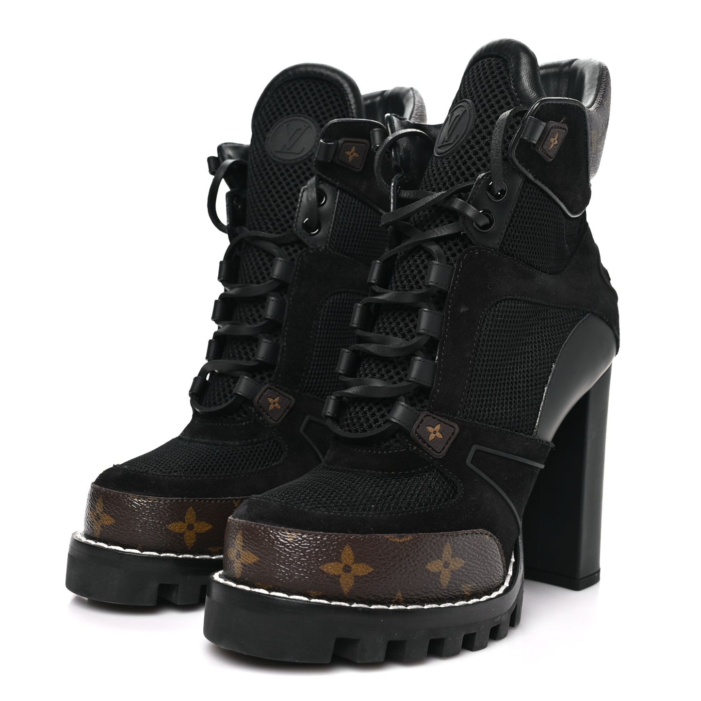 Suede Calfskin Monogram Star Trail Ankle Boots 38 Black