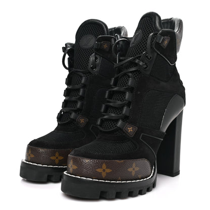 Louis Vuitton Suede Calfskin Monogram Star Trail Ankle Boots 38 Black 4 of 8