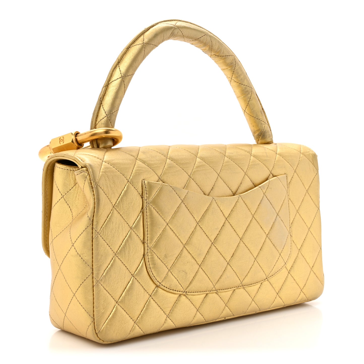 Metallic Lambskin Quilted Parent Child Kelly Flap Gold