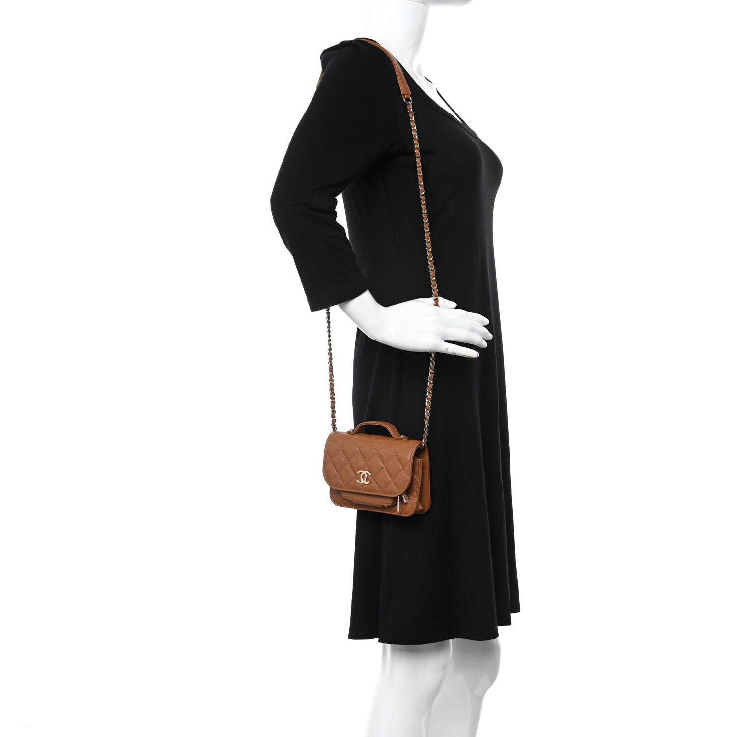 Chanel Caviar Quilted Business Affinity Clutch With Chain Flap Camel 2 of 13