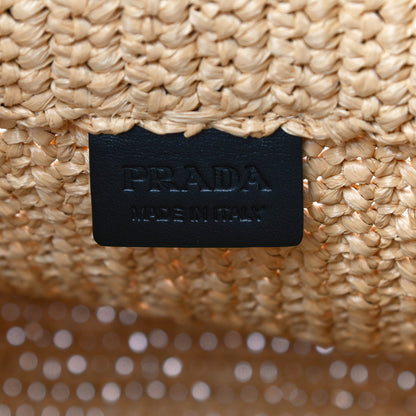 Prada Yarn Raffia Effect Crochet Embroidered Small Logo Tote Naturale 6 of 9