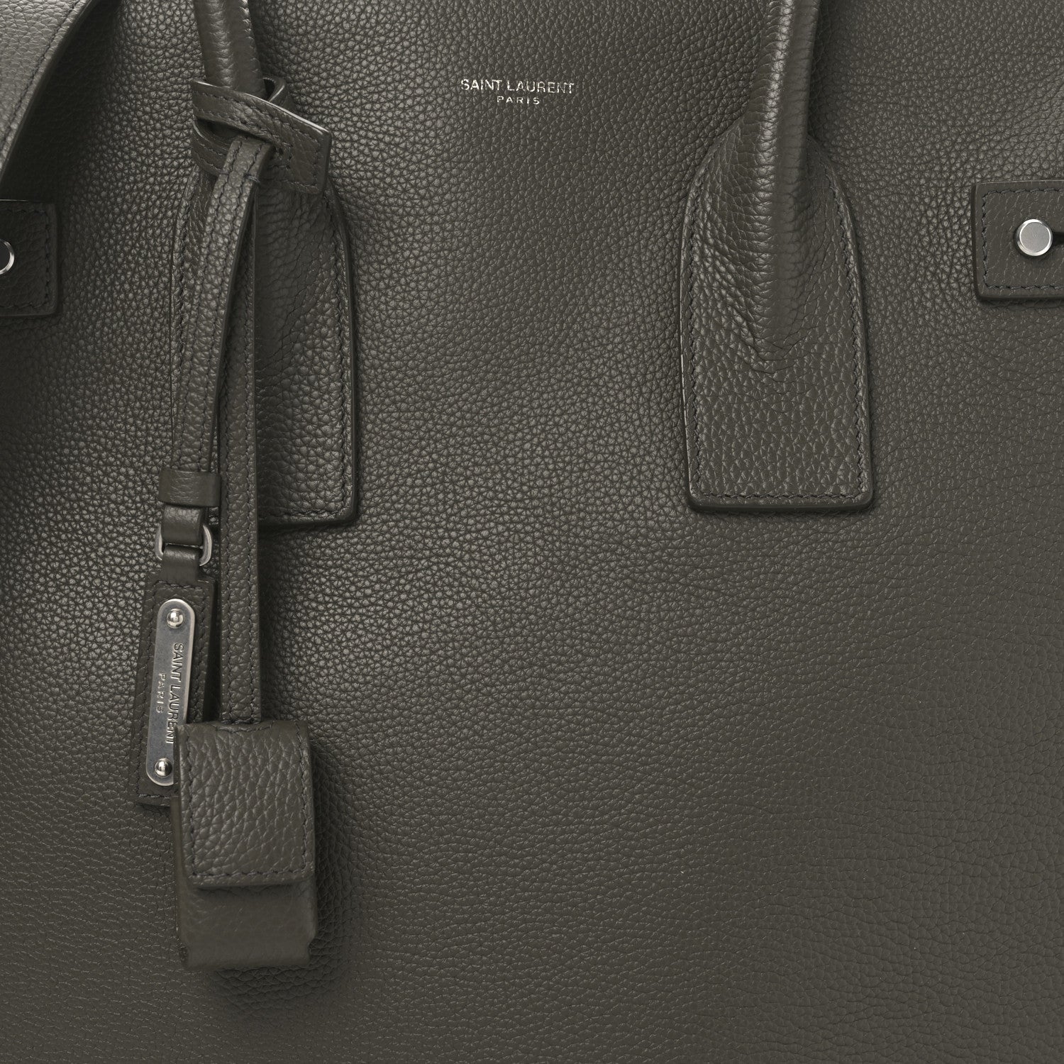 Saint Laurent Grained Calfskin Sac De Jour Souple North South Tote Kaki Militaire 8 of 10