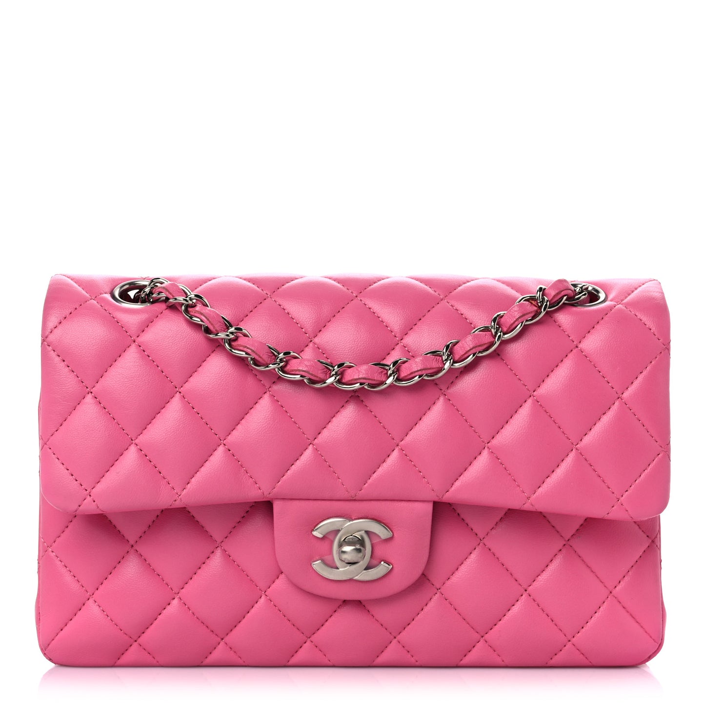 Lambskin Quilted Small Double Flap Pink
