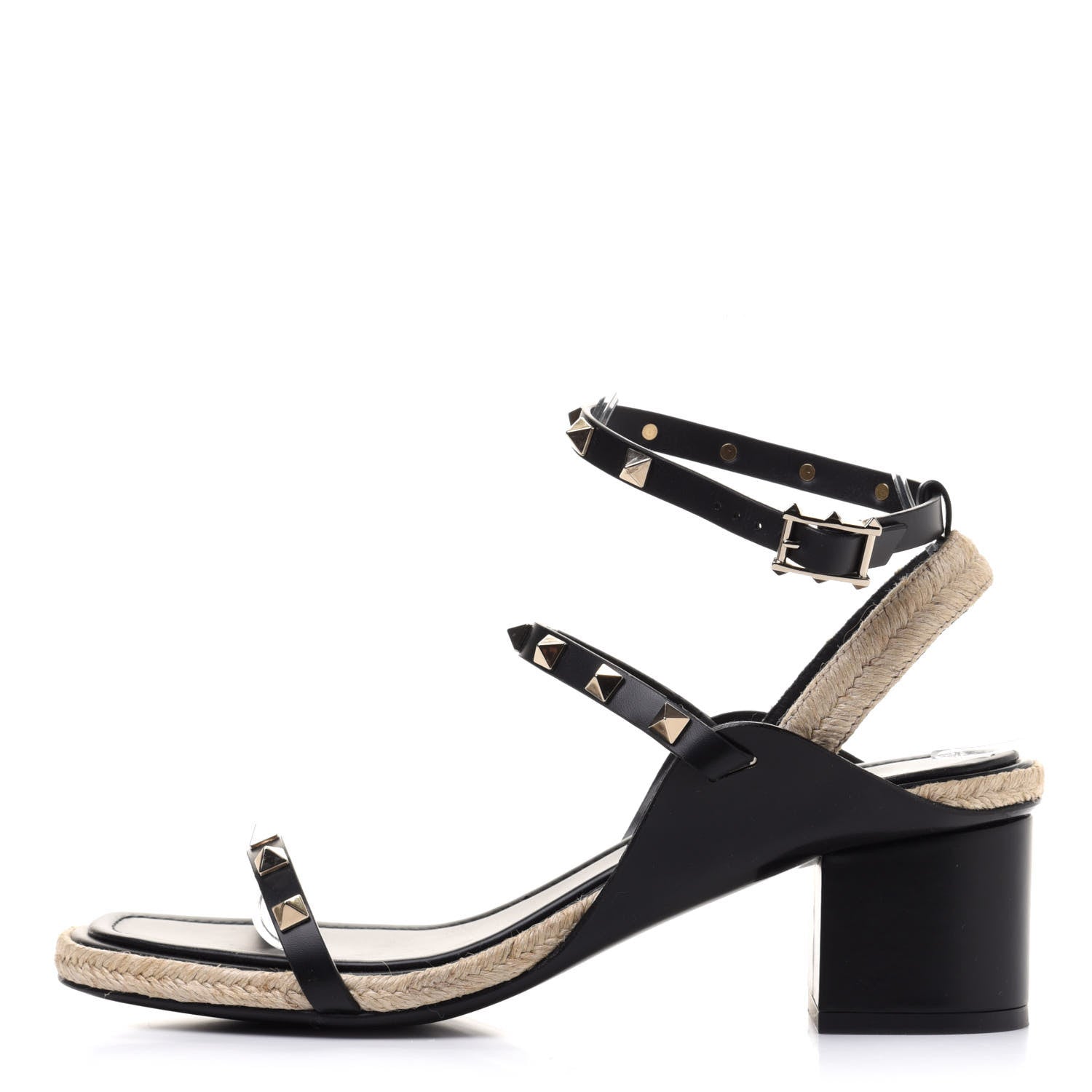Valentino Garavani Calfskin Rockstud Ankle Strap Espadrille 10/60mm Sandals 39 Black 1 of 10