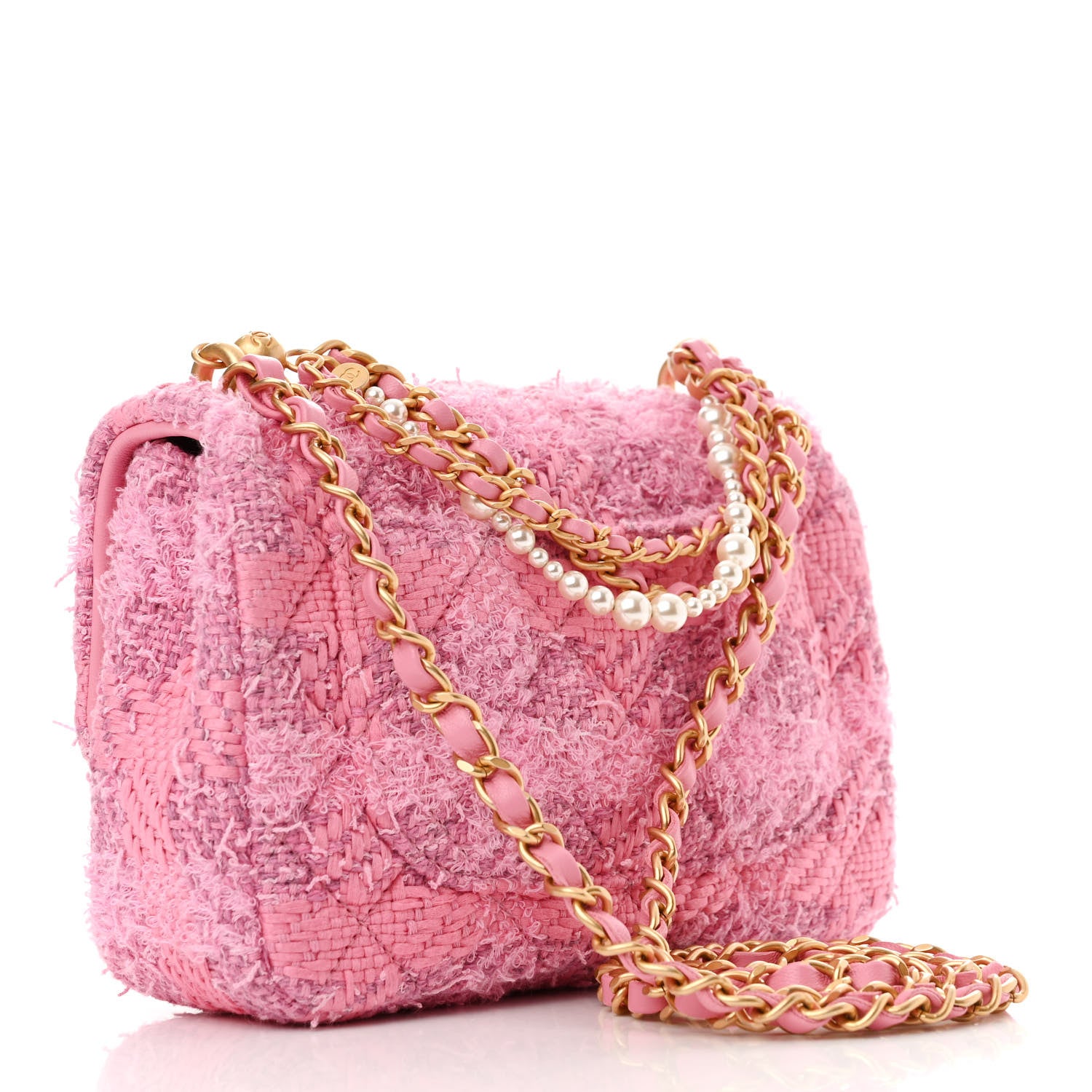 Chanel Tweed Quilted Pearl Twist Mini Square Flap Pink Dark Pink 3 of 11