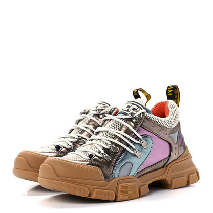 Gucci X SEGA Metallic Calfskin Mesh Womens Flashtrek Sneakers 40 Rame Mystic White Lago 3 of 7