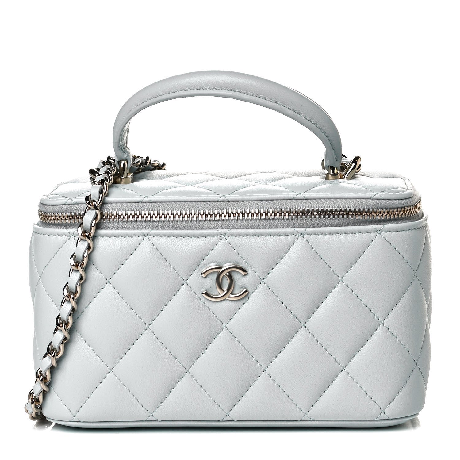 Chanel Lambskin Quilted Small Top Handle Vanity Case With Chain Light Blue 1 of 10