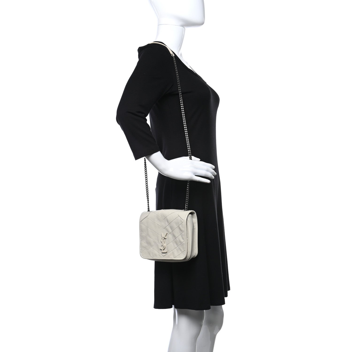 Saint Laurent Crinkled Calfskin Matelasse Monogram Niki Chain Wallet Crema Soft 2 of 9