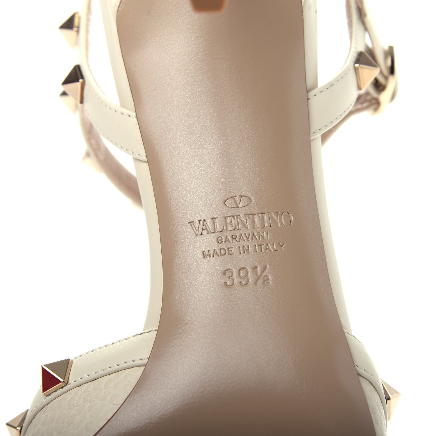 Valentino Garavani Pebbled Calfskin Rockstud Ankle Strap Pumps 39.5 Ivory 9 of 11