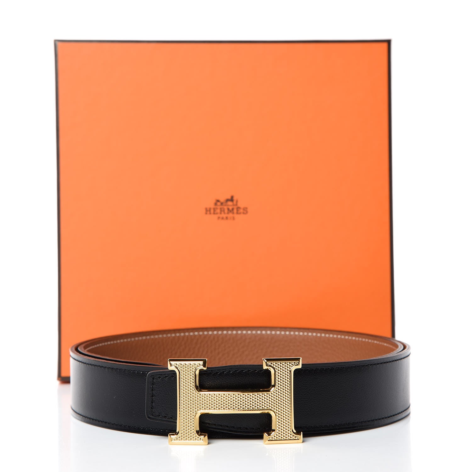 Hermes Box Togo 32mm Guilloche H Belt 90 Black Gold 8 of 8