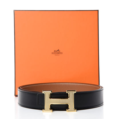 Hermes Box Togo 32mm Guilloche H Belt 90 Black Gold 8 of 8
