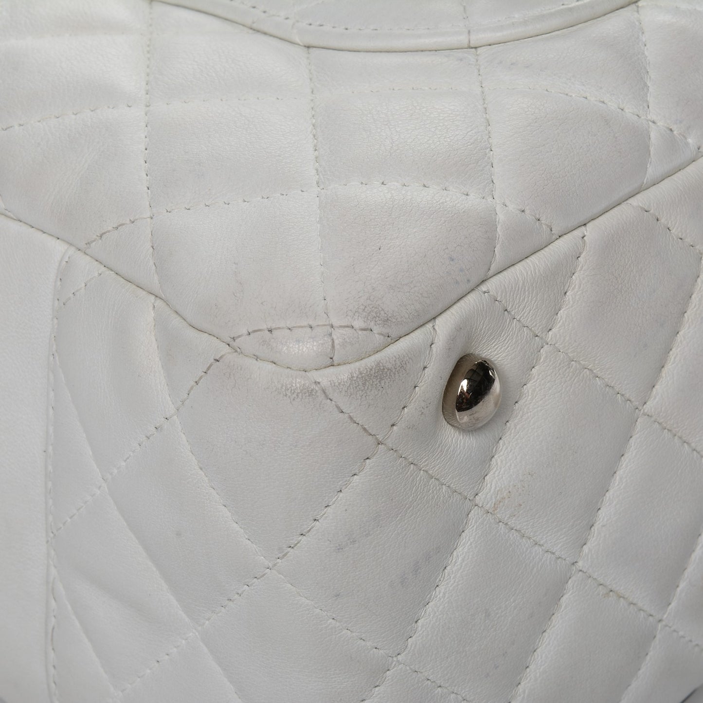 Calfskin Quilted Large Cambon Bowler White Black