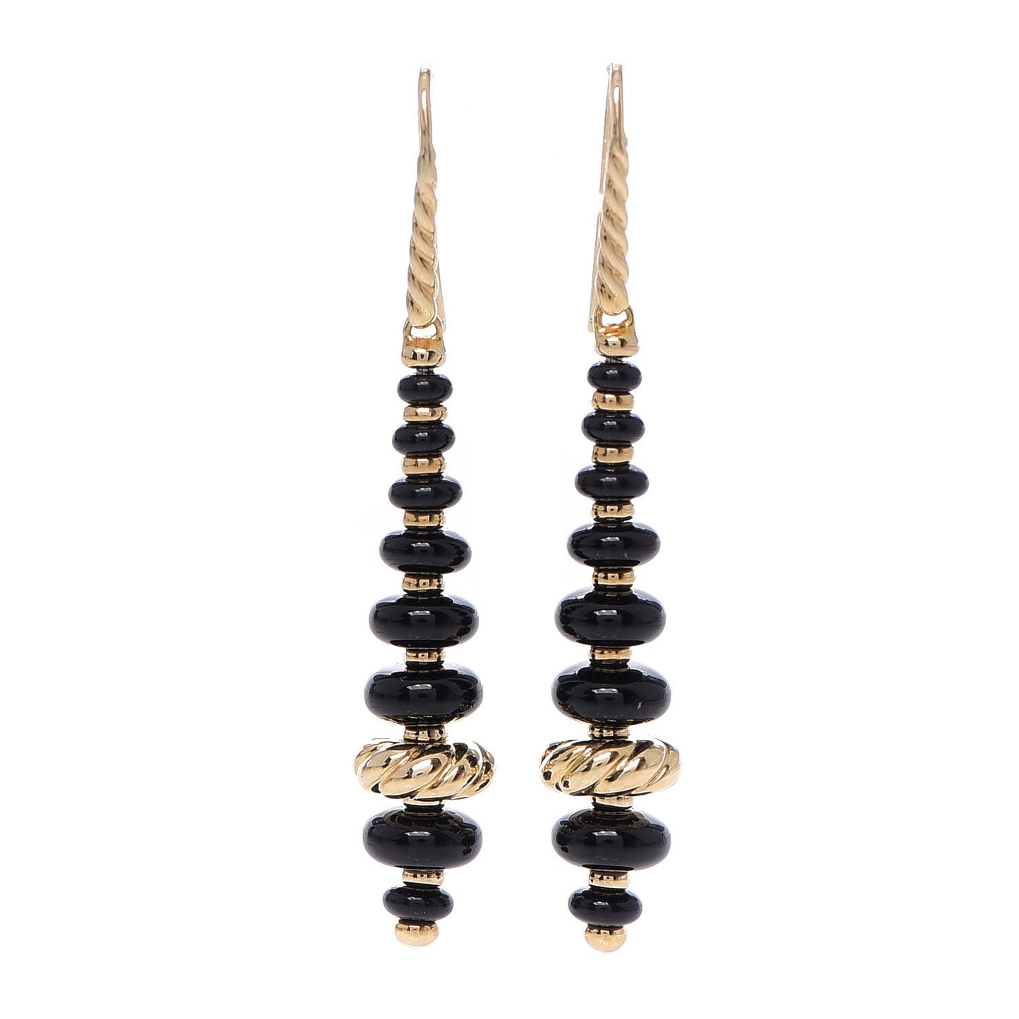18K Yellow Gold Black Onyx Rio Rondelle Drop Earrings
