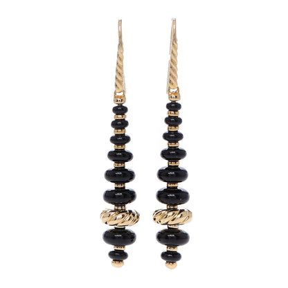 David Yurman 18K Yellow Gold Black Onyx Rio Rondelle Drop Earrings 1 of 4